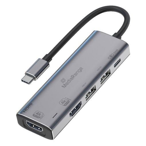Εικόνα της Docking Station MediaRange USB Type-C 5 in-1 Adapter 2xHDMI Silver MRCS511