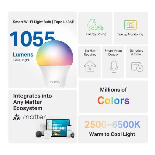 Εικόνα της Smart Wi-Fi Light Bulb Tp-Link Tapo L535E E27 Dimmable Multicolor