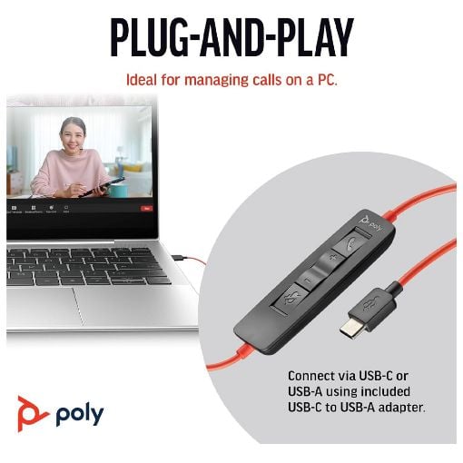 Εικόνα της Headset Poly Blackwire 3220 Stereo USB-C + USB-C/A Adapter (Bulk) Black 8X2J9A6