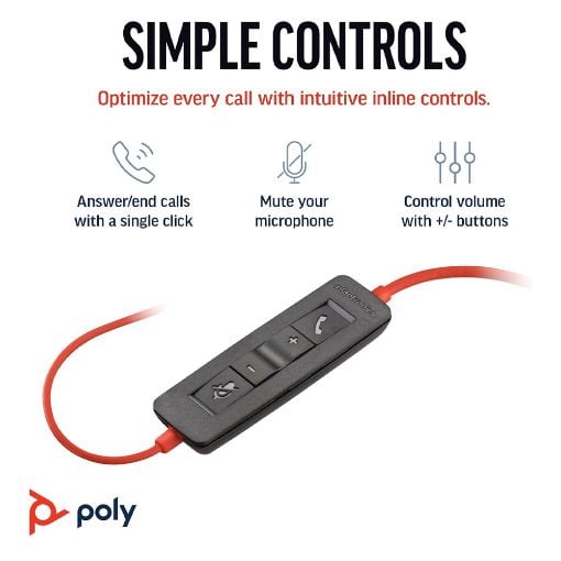 Εικόνα της Headset Poly Blackwire 3220 Stereo USB-C + USB-C/A Adapter (Bulk) Black 8X2J9A6