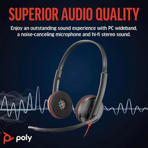 Εικόνα της Headset Poly Blackwire 3220 Stereo USB-C + USB-C/A Adapter (Bulk) Black 8X2J9A6