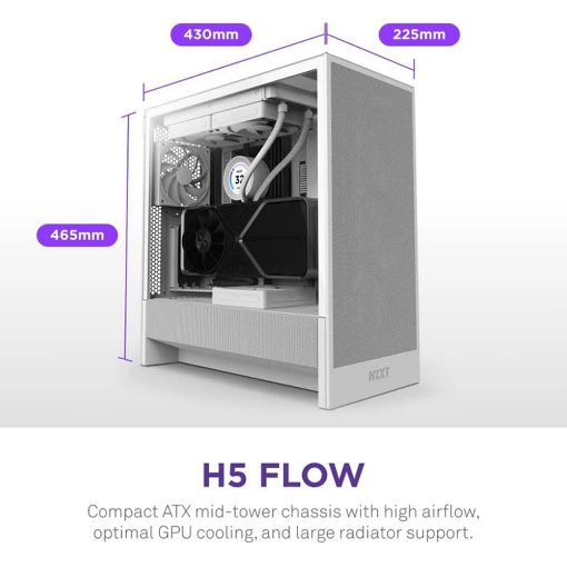 Εικόνα της NZXT H5 Flow Tempered Glass White (2024) CC-H52FW-01