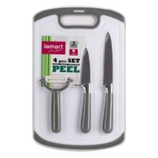 Εικόνα της Σετ Κοπής Lamart Peel Επιφάνεια Κοπής με 2x Μαχαίρια & Αποφλοιωτή 4τμχ Γκρι/Λευκό LT2097