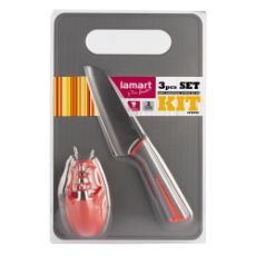 Εικόνα της Σετ Κοπής Lamart Kit Επιφάνεια Κοπής με Μαχαίρι & Ακονιστήρι 3τμχ Γκρι/Κόκκινο LT2099