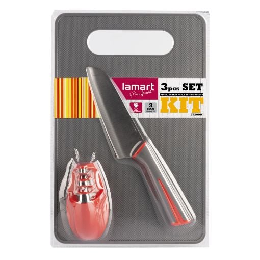 Εικόνα της Σετ Κοπής Lamart Kit Επιφάνεια Κοπής με Μαχαίρι & Ακονιστήρι 3τμχ Γκρι/Κόκκινο LT2099