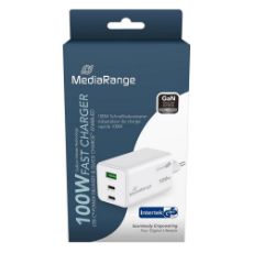 Εικόνα της Φορτιστής MediaRange 100W GaN Fast 2x USB-C & 1x USB-A White MRMA123