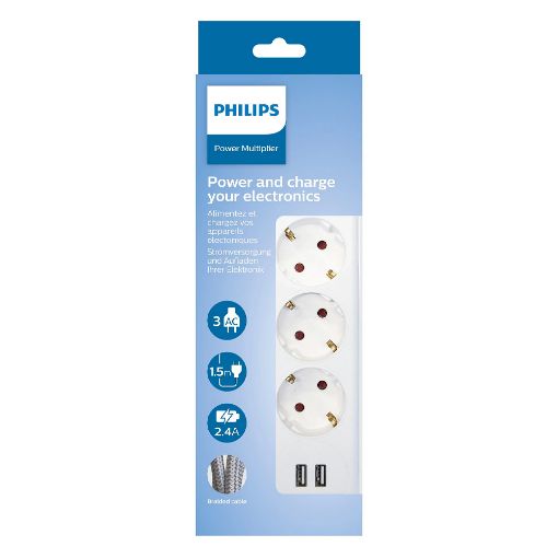 Εικόνα της Πολύπριζο Philips 3 Θέσεων με 2 USB-A Λευκό SPN3032W/GRS