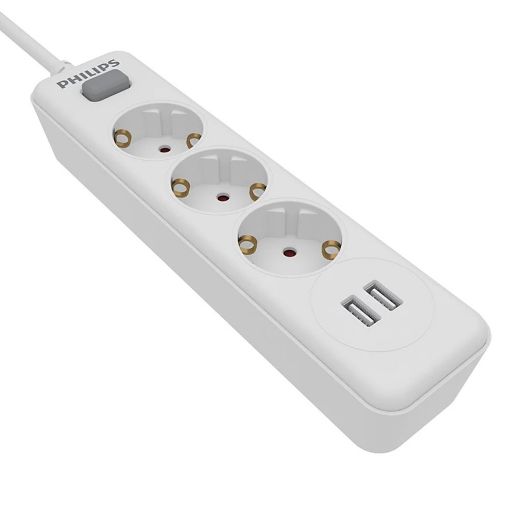 Εικόνα της Πολύπριζο Philips 3 Θέσεων με 2 USB-A Λευκό SPN3032W/GRS