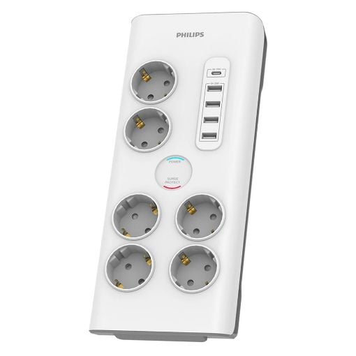 Εικόνα της Πολύπριζο Ασφαλείας Philips 6 Θέσεων με USB-C/ USB-A 2m Λευκό SPN7060WA/GRS