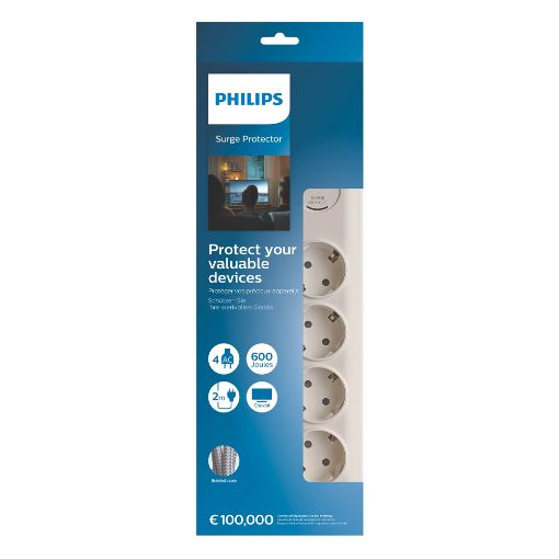 Εικόνα της Πολύπριζο Ασφαλείας Philips 4 Θέσεων 2m Λευκό SPN7041WA/GRS