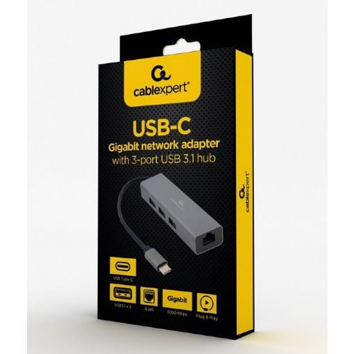 Εικόνα της Adapter Cablexpert USB-C Gigabit Network with 3-Port USB Hub Grey A-CMU3-LAN-01
