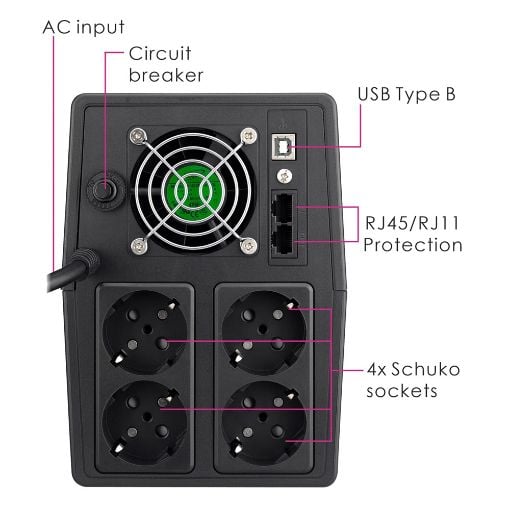 Εικόνα της UPS Powertech PT-1800LCD Line Interactive 1800VA Schuko