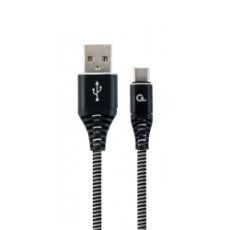 Εικόνα της Καλώδιο Cablexpert USB-A Male to USB-C Male Premium Cotton Braided 2m Black/White CC-USB2B-AMCM-2M-BW