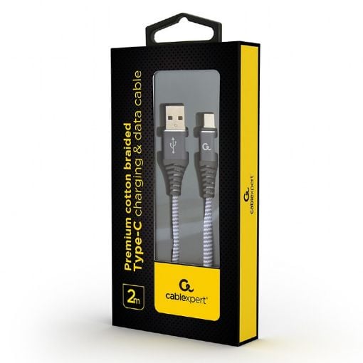 Εικόνα της Καλώδιο Cablexpert USB-A Male to USB-C Male Premium Cotton Braided 2m Gray/White CC-USB2B-AMCM-2M-WB2