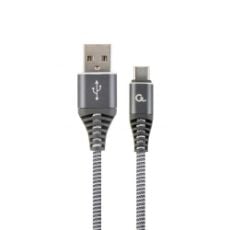 Εικόνα της Καλώδιο Cablexpert USB-A Male to USB-C Male Premium Cotton Braided 2m Gray/White CC-USB2B-AMCM-2M-WB2
