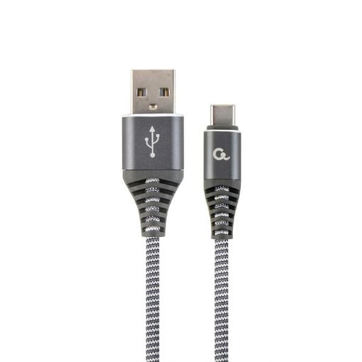 Εικόνα της Καλώδιο Cablexpert USB-A Male to USB-C Male Premium Cotton Braided 2m Gray/White CC-USB2B-AMCM-2M-WB2