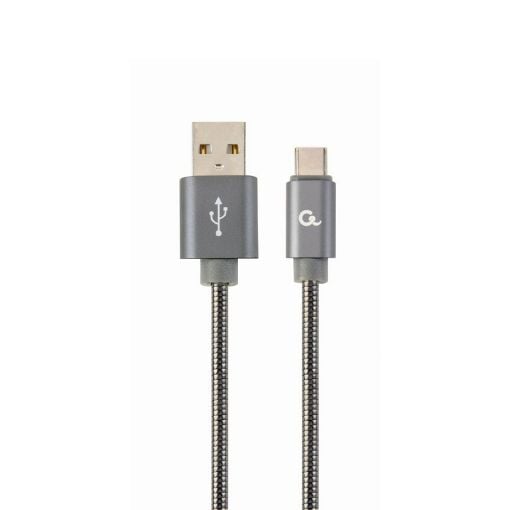 Εικόνα της Καλώδιο Cablexpert USB-A Male to USB-C Male Spiral Braid 1m Metallic Gray CC-USB2S-AMCM-1M-BG
