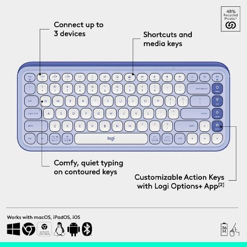 Εικόνα της Πληκτρολόγιο Logitech Pop Icon Keys Bluetooth Lilac/Off White 920-013074