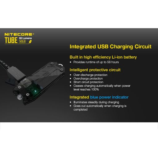 Εικόνα της Φακός Μπρελόκ NiteCore Tube V2.0 Επαναφορτιζόμενος 55lm Blue