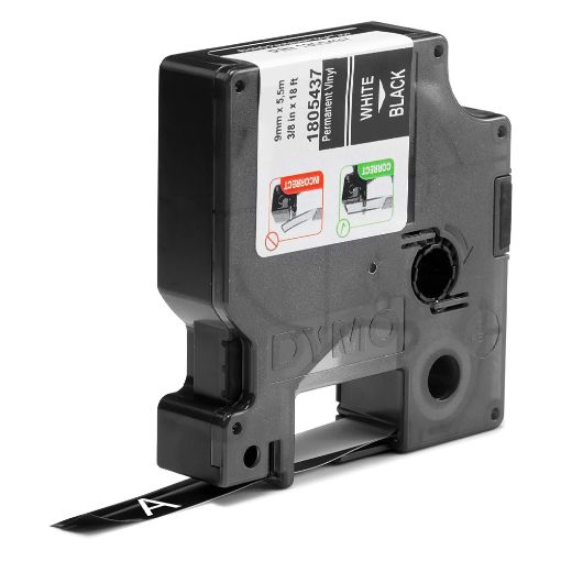 Εικόνα της Ταινία Ετικετογράφου Dymo Ind Rhino Tape Vinyl White On Black 9mm x 5.5m 1805437