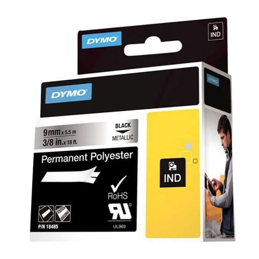 Εικόνα της Ταινία Ετικετογράφου Dymo Rhino Permanent Polyester Black On Metallic 9mm x 5.5m SS071817