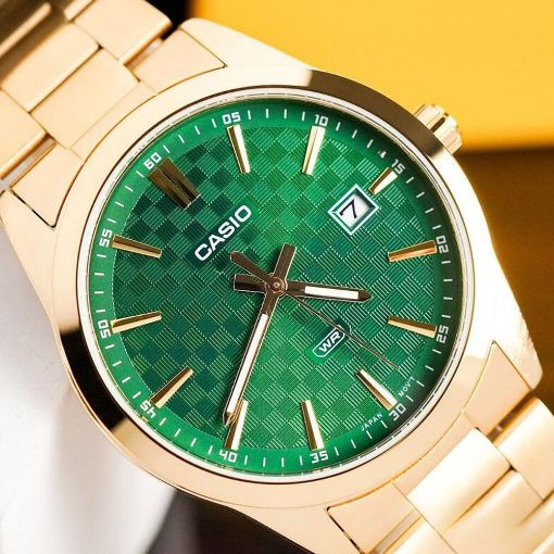 Εικόνα της Ρολόι Casio Collection Standard με Χρυσό Μεταλλικό Μπρασελέ Πράσινο MTP-VD03G-3AUDF