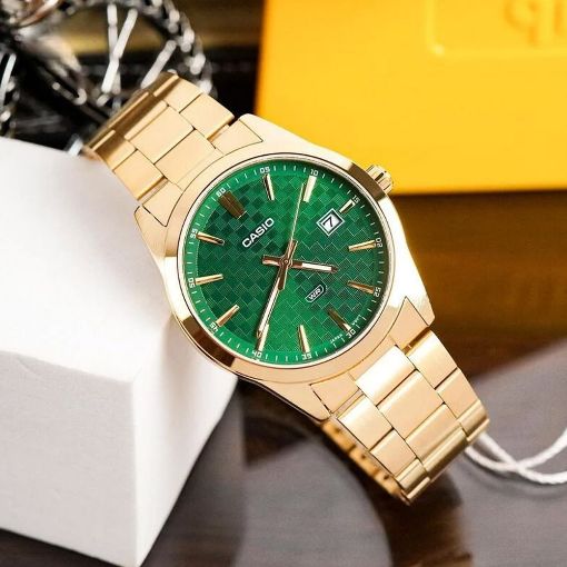 Εικόνα της Ρολόι Casio Collection Standard με Χρυσό Μεταλλικό Μπρασελέ Πράσινο MTP-VD03G-3AUDF