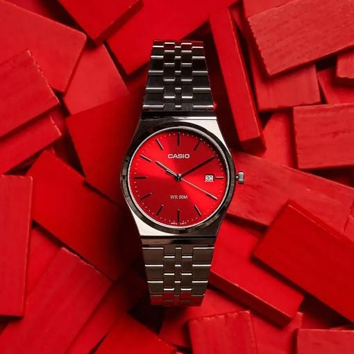 Εικόνα της Ρολόι Casio Collection Standard με Ασημί Μεταλλικό Μπρασελέ Κόκκινο MTP-B145D-4A2VEF