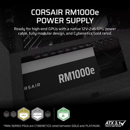 Εικόνα της Τροφοδοτικό Corsair RM1000e Fully Modular Low-Noise 80 Plus Gold 1000W CP-9020297-EU