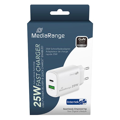 Εικόνα της Φορτιστής MediaRange 25W GaN USB-C & USB-A White MRMA112-2