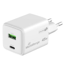 Εικόνα της Φορτιστής MediaRange 45W GaN USB-C & USB-A White MRMA113-2