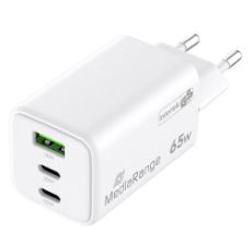 Εικόνα της Φορτιστής MediaRange 65W GaN 2x USB-C & USB-A White MRMA116-2
