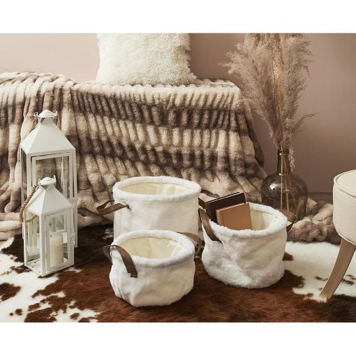 Εικόνα της Σετ Διακοσμητικά Καλάθια Home Deco Factory με Χερούλια 3τμχ Λευκό RG9332