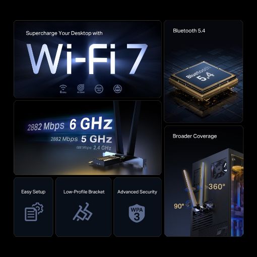 Εικόνα της Wireless Lan Card Tp-Link Archer TBE400E BE6500 Wi-Fi 7, Bluetooth 5.4 PCIe Adapter
