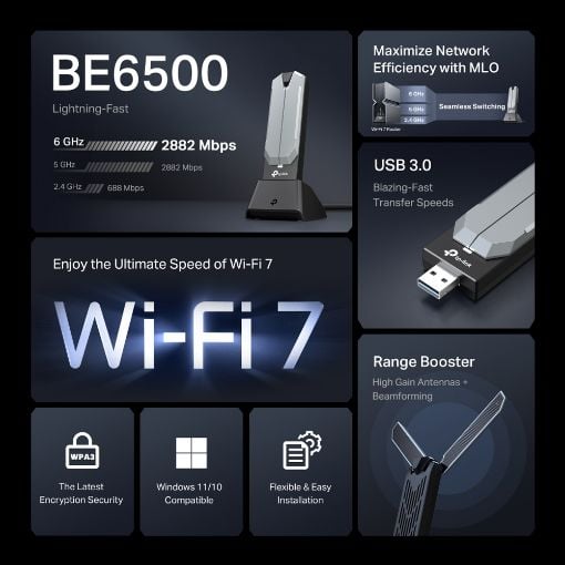Εικόνα της Wireless Lan Card Tp-Link Archer TBE400UH BE6500 Wi-Fi 7 USB Adapter