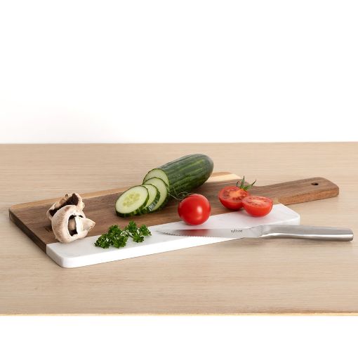 Εικόνα της Επιφάνεια Κοπής 5Five με Λαβή 42x20x1,2cm Ξύλινη Καφέ/Λευκό 204643