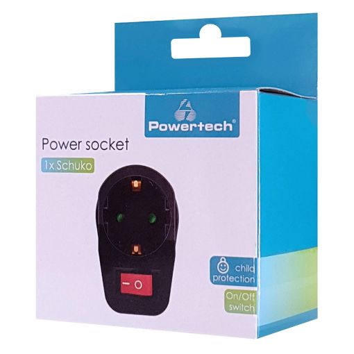 Εικόνα της Αντάπτορας Πρίζας Powertech Schuko με Διακόπτη Μαύρο PT-810