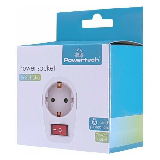 Εικόνα της Αντάπτορας Πρίζας Powertech Schuko με Διακόπτη Λευκό PT-811