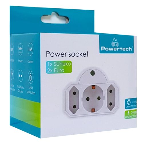 Εικόνα της Πολύπριζο Ασφαλείας Ταφ Powertech 3 Θέσεων Λευκό PT-816