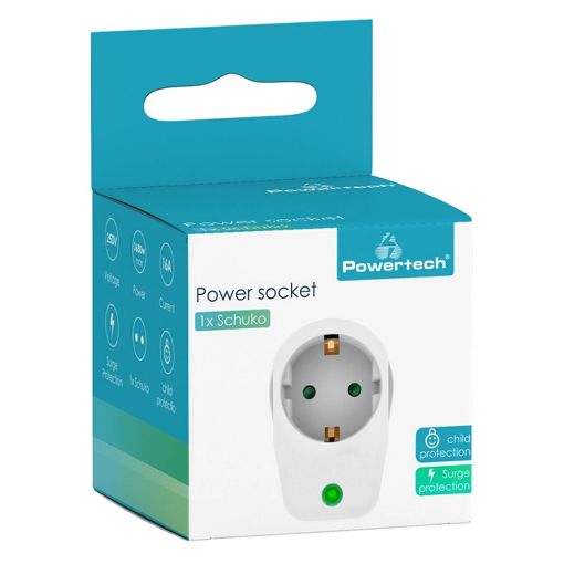 Εικόνα της Αντάπτορας Πρίζας Ασφαλείας Powertech Schuko Λευκό PT-996