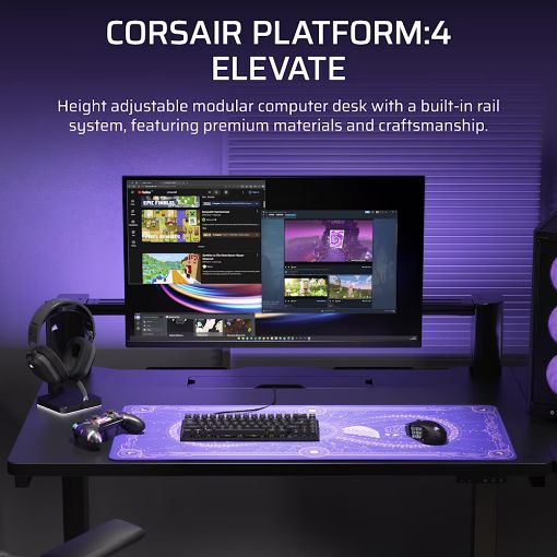 Εικόνα της Gaming Desk Corsair Platform:4 Elevate 120x76x74-122cm Black Laminate 120CF-9500055-WW