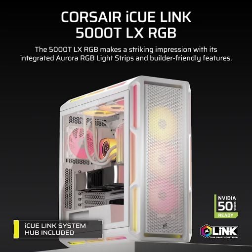 Εικόνα της Corsair 5000T LX RGB iCUE Tempered Glass White CC-9011299-WW