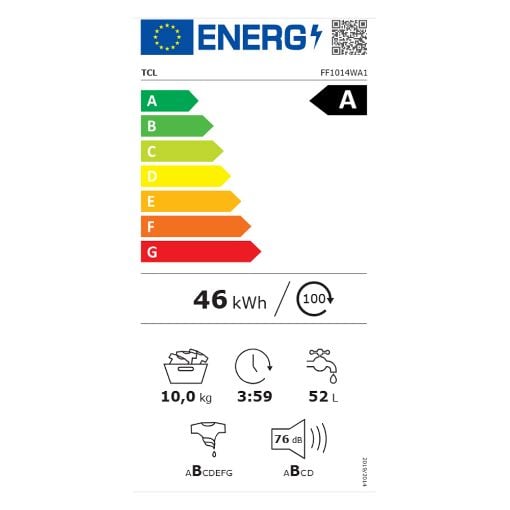Εικόνα της Πλυντήριο Ρούχων TCL FF1014WA1GR 10Kg 1400 Στροφών White