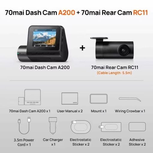 Εικόνα της Σετ Κάμερα DVR Αυτοκινήτου 70mai A200 & Camera RC11 Black