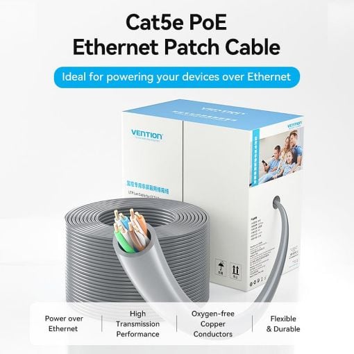 Εικόνα της Καλώδιο Δικτύου Vention UTP Round CAT.5e PoE για CCTV Camera 305m Gray IJCH305