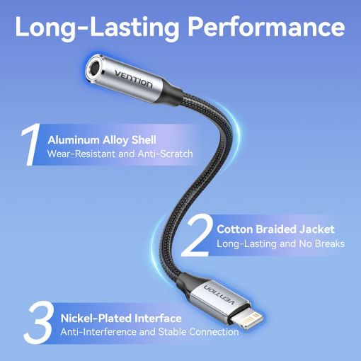 Εικόνα της Adapter Vention Lightning Male to 3.5mm Female 0.1m Silver BMBHA