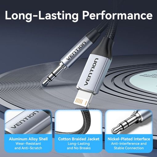 Εικόνα της Καλώδιο Vention Lightning Male to 3.5mm Male 1m Silver BMCHF
