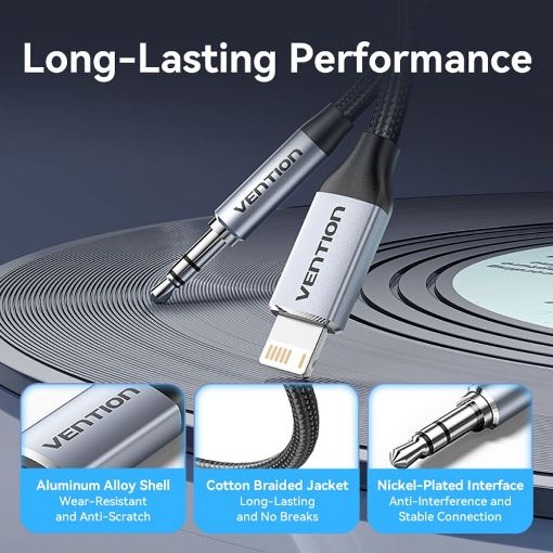 Εικόνα της Καλώδιο Vention Lightning Male to 3.5mm Male Cable 1.5m Silver BMCHG