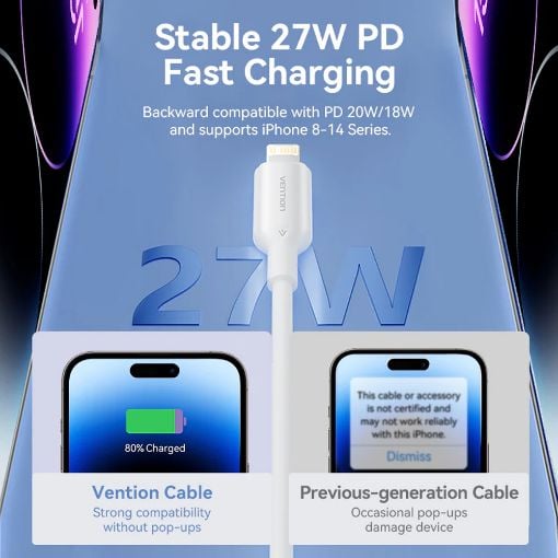 Εικόνα της Καλώδιο Vention USB-C Male to Lightning Male 1m Black LAKBF