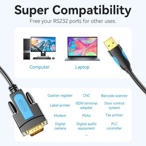 Εικόνα της Καλώδιο Vention Serial Adapter USB-A Male to RS232 (DB9) Male 1m Black VAS-C02-B100